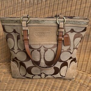 Coach Brown and Tan Signature Canvas Tote